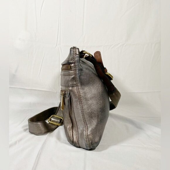 Vintage Y2K Fossil Distressed Metallic  Leather Explorer Cross Body Bag - Picture 5 of 8